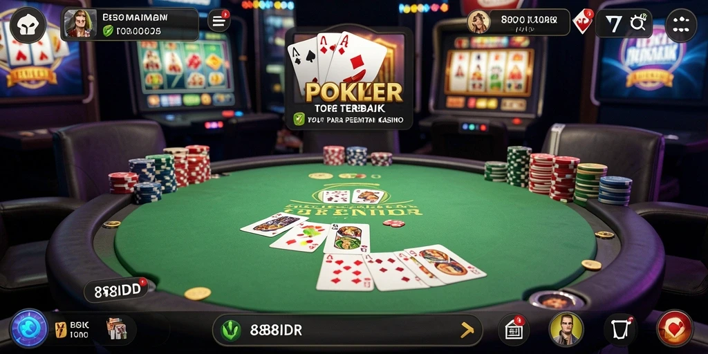 Tampilan gameplay Poker yang mendebarkan di 888IDR.