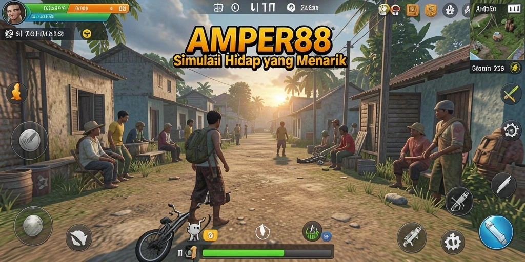 Screenshot dari gameplay AMPER88 menampilkan simulasi kehidupan yang realistis.