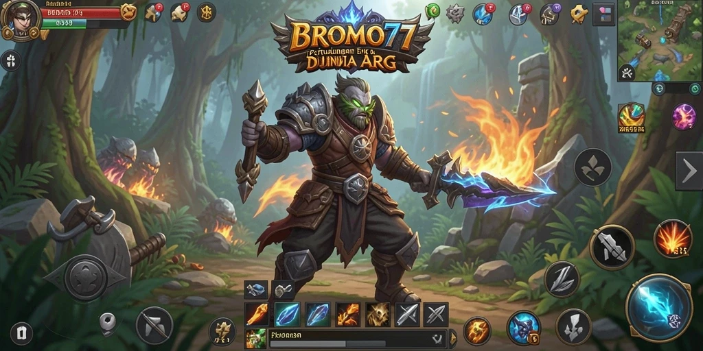 Tangkapan layar permainan BROMO77 menunjukkan aksi pertarungan seru dalam dunia fantasi.