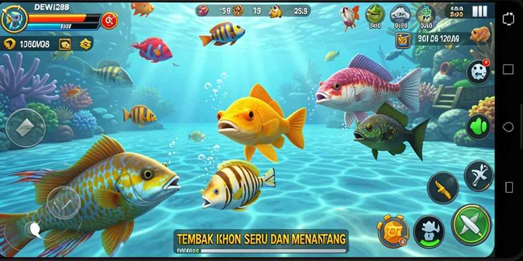 Tampilan gameplay yang menarik dari DEWI288 saat menembak ikan.