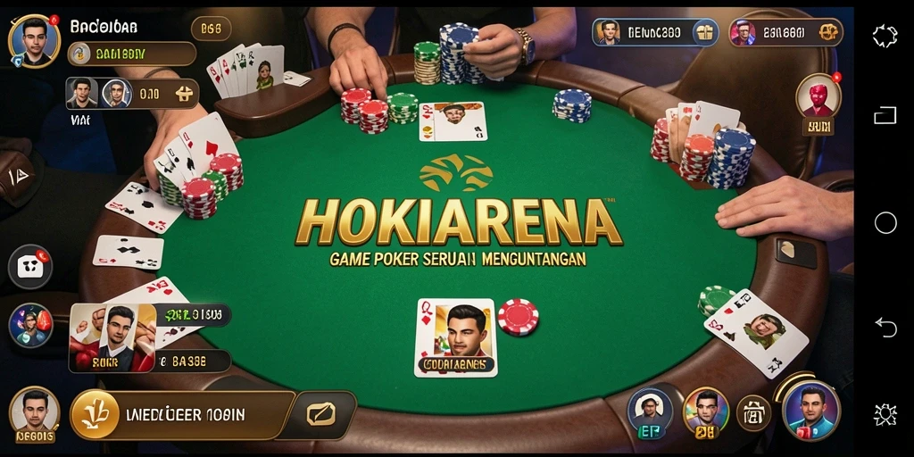Gameplay HOKIARENA menampilkan serunya bermain Poker online.