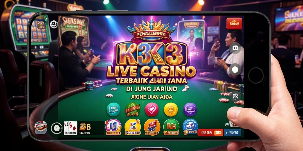 Screenshot gameplay K3K3 yang menunjukkan dealer langsung dan suasana permainan.