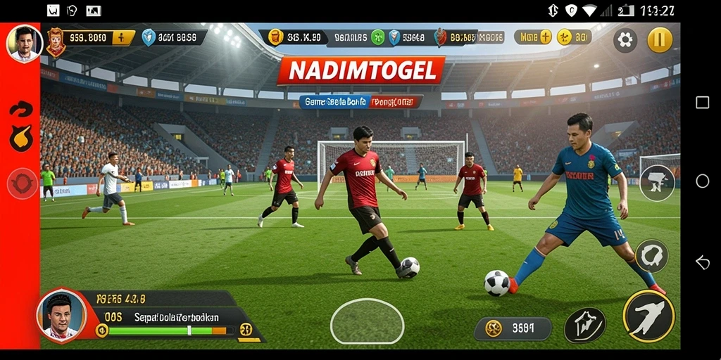 Screenshot gameplay NADIMTOGEL yang menampilkan aksi mendebarkan dalam sepak bola.