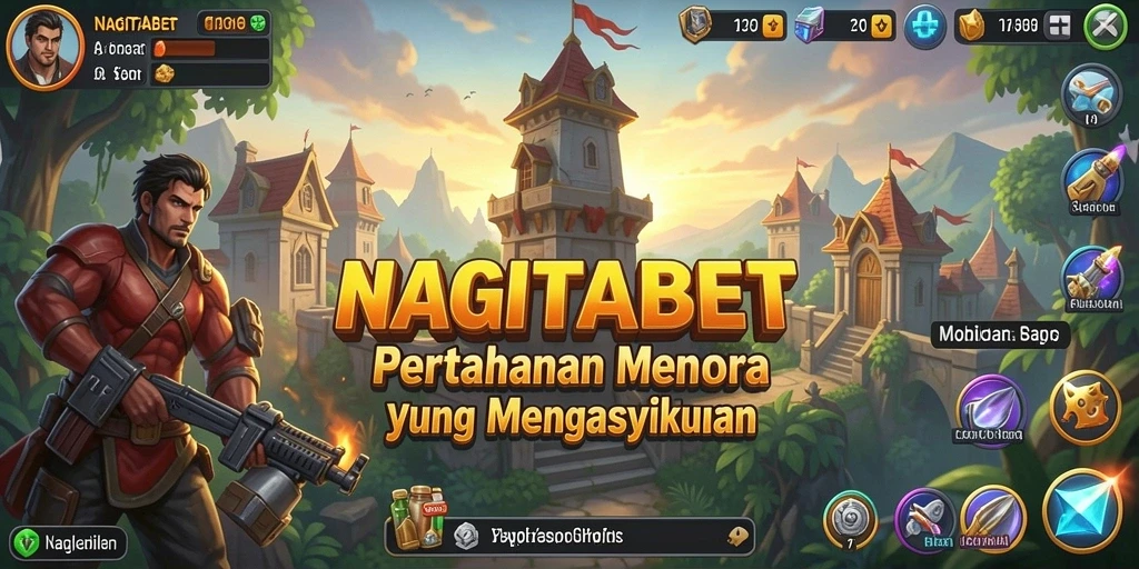 Screenshot gameplay NAGITABET menampilkan menara bersinar yang siap bertahan.