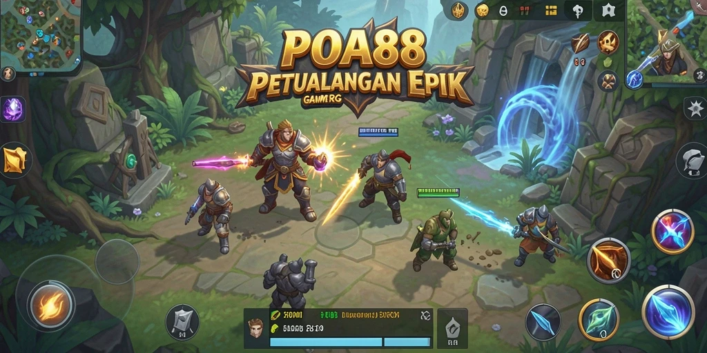 Tangkapan layar utama POA88 menampilkan aksi pertempuran seru di dunia fantasi.
