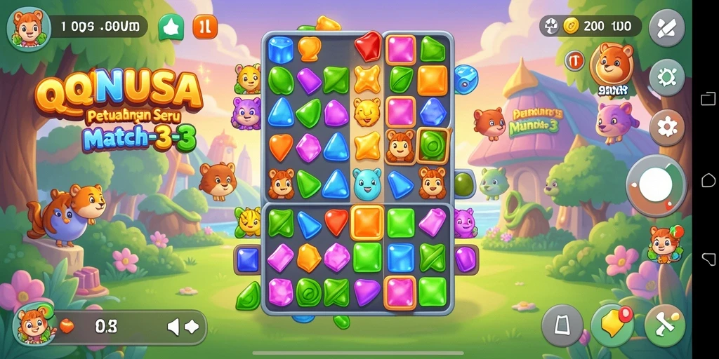 Tampilan gameplay seru dari QQNUSA, match-3 yang menantang.