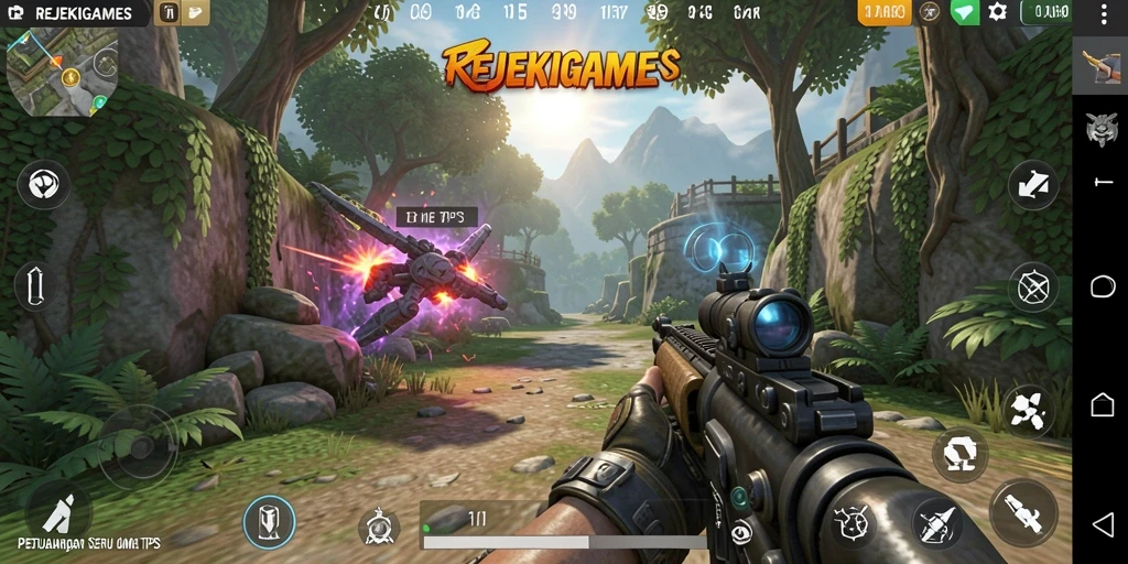 Tangkapan layar utama menampilkan aksi seru dalam gameplay TPS REJEKIGAMES.