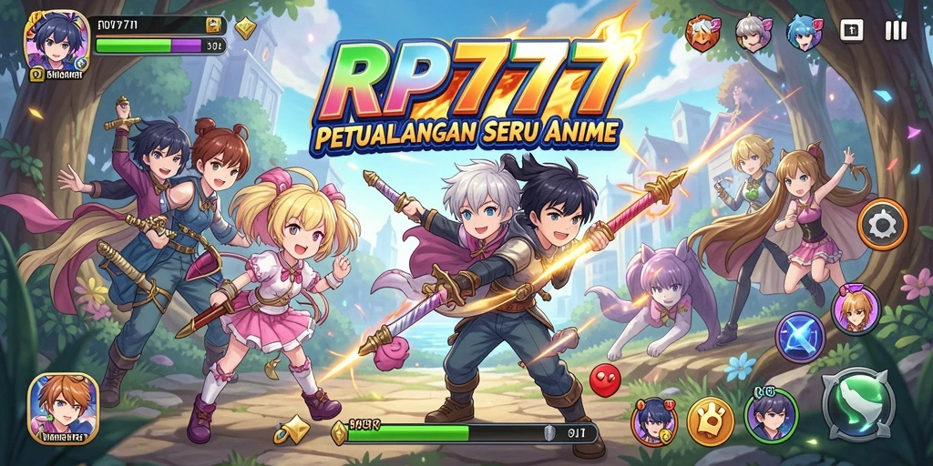 Tangkapan layar utama RP777 menunjukkan aksi seru dalam dunia Anime.