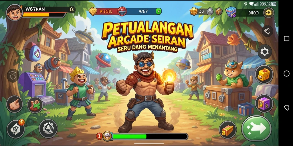 Tampilan gameplay seru dari W67 dalam petualangan Arcade yang menegangkan.